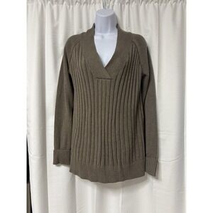 White House Black Market WHBM V-Neck Ribbed Sweater Brown/Olive S